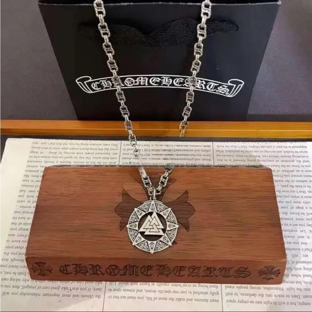 Luxxel Silver Viking Compass Pendant Necklace